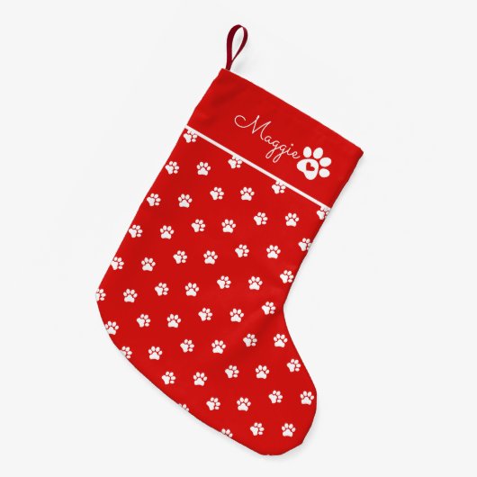 Festive Dog Paw Print  Custom Name Kleiner Weihnachtsstrumpf (Vorderansicht (hängend))