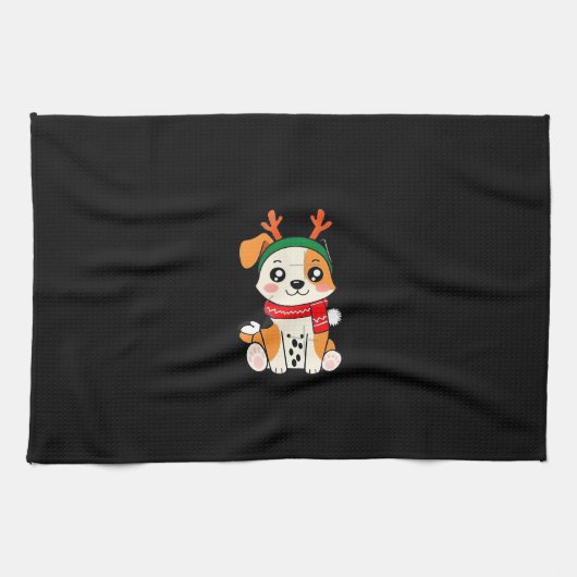 Festive Dog with Reindeer Antlers � Cute Christmas Geschirrtuch (Horizontal)