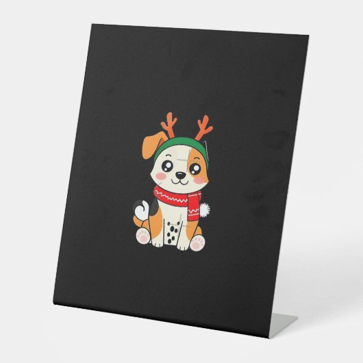 Festive Dog with Reindeer Antlers � Cute Christmas Sockelschild (Vorderseite)