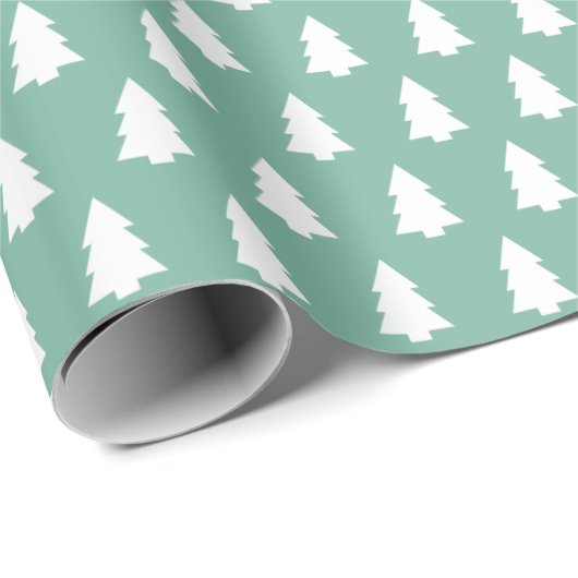 Festive Dusty Jade White Christmas Tree Muster Geschenkpapier (Rolleneckpunkt)