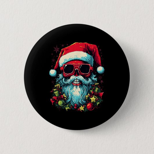 Festive Edge Edgy Weihnachts Skull Grafik Design Button (Vorderseite)