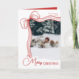 Festive Elegant Hand Drawn Red White Bow Christmas Feiertagskarte