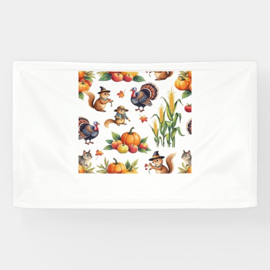 Festive Fall Harvest Watercolor Muster Classic T- Banner (Horizontal)