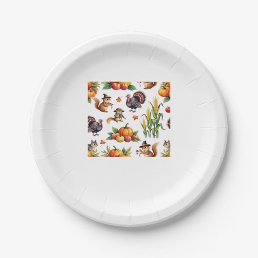 Festive Fall Harvest Watercolor Pattern Classic T- Pappteller (Vorderseite)
