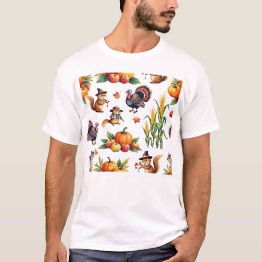 Festive Fall Harvest Watercolor Pattern Classic T- T-Shirt (Vorderseite)