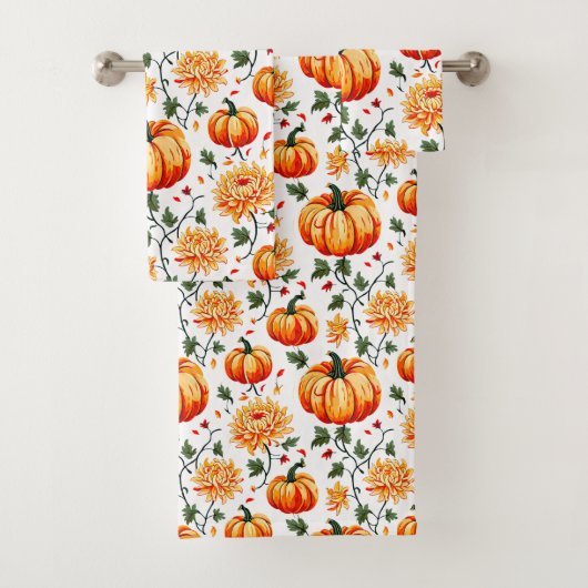 Festive Fall Pumpkins and Chrysanthemums Badhandtuch Set (Insitu)