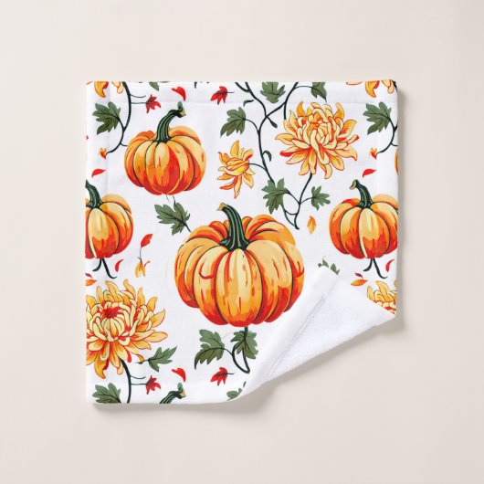 Festive Fall Pumpkins and Chrysanthemums Badhandtuch Set (Waschlappen)