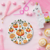 Festive Fall Pumpkins and Chrysanthemums Pappteller (Party)