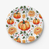 Festive Fall Pumpkins and Chrysanthemums Pappteller (Vorderseite)