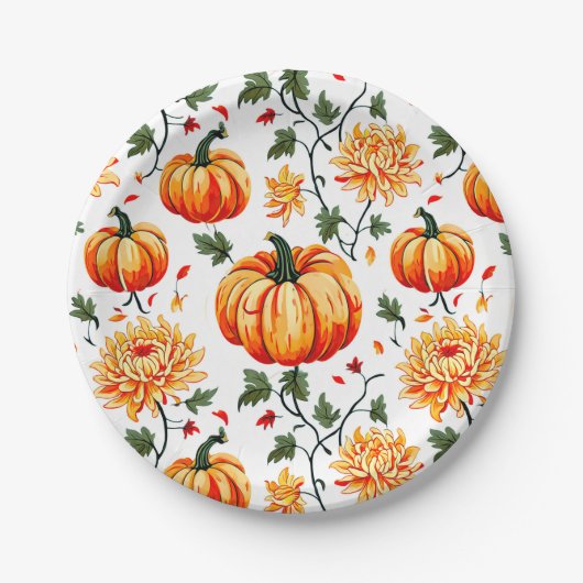 Festive Fall Pumpkins and Chrysanthemums Pappteller (Vorderseite)