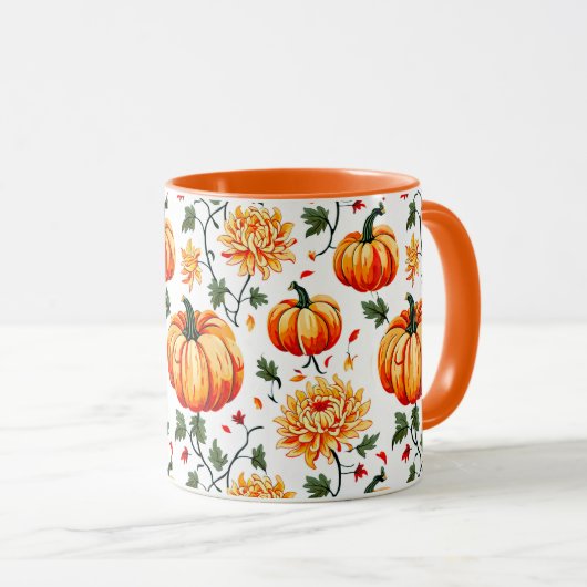 Festive Fall Pumpkins and Chrysanthemums Tasse (VorderseiteRechts)