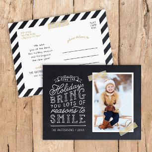 Festive Familienfotos mit Kreidetafel-Lettering Feiertagspostkarte