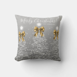 Festive Feiertage Silber Weihnachtsbäume Gold Name Kissen