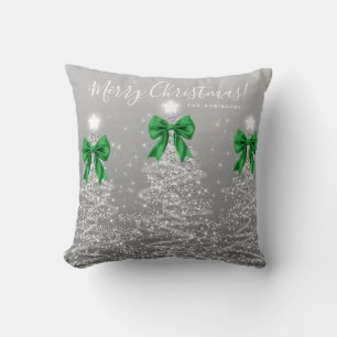 Festive Feiertage Silber Weihnachtsbäume Grüner Na Kissen