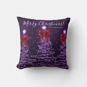 Festive Feiertags-Lila-Weihnachtsbäume Name Rot Kissen