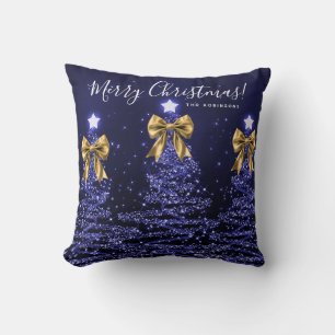 Festive Feiertags-Navy-Weihnachtsbäume Name Gold Kissen