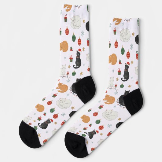 Festive Feline Christmas Holiday Pattern Socks Socken (Linkes Detail)