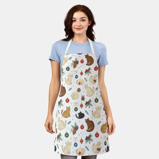 Festive Feline Christmas Pattern Apron Schürze (Getragen)