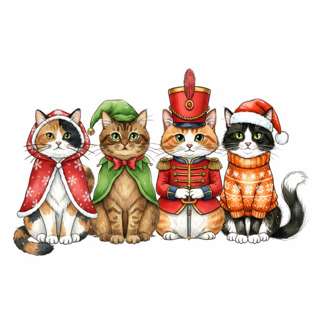 Festive Feline Quartet Freistehende Fotoskulptur (Vorne)