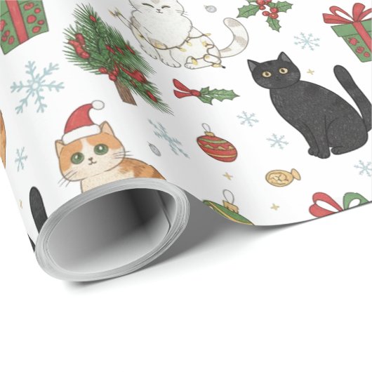 Festive Felines Christmas Wrapping Paper Geschenkpapier (Rolleneckpunkt)