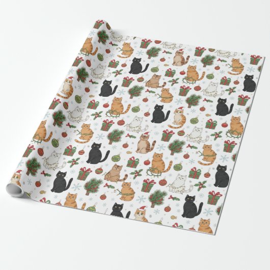 Festive Felines Christmas Wrapping Paper Geschenkpapier (Ungerollt)
