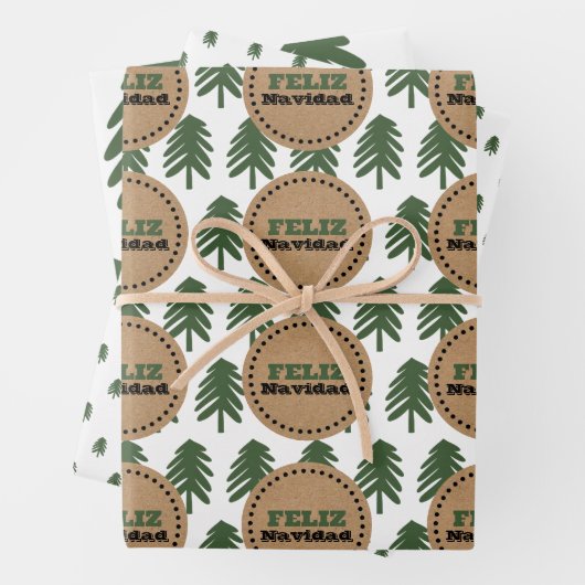 Festive FELIZ NAVIDAD Weihnachtsbaum Geschenkpapier Set (Beispiel)