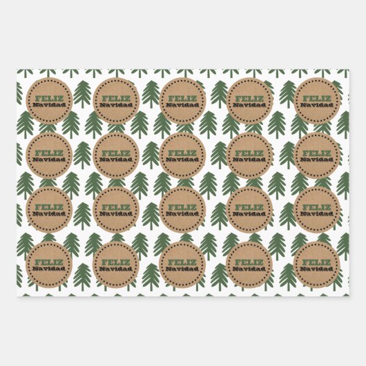 Festive FELIZ NAVIDAD Weihnachtsbaum Geschenkpapier Set (Vorderseite)