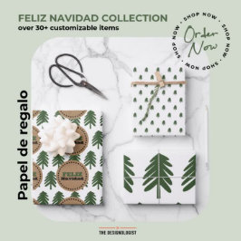 Festive FELIZ NAVIDAD Weihnachtsbaum Geschenkpapier Set