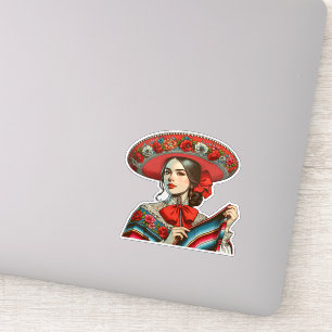 Festive Fiesta Mujer Mariachi Aufkleber