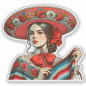 Festive Fiesta Mujer Mariachi Aufkleber (Vorderseite)