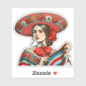 Festive Fiesta Mujer Mariachi Aufkleber (Blatt)