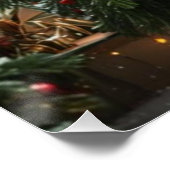 Festive fir trees decorated with garlands  poster (Ecke)