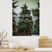Festive fir trees decorated with garlands  poster (Küche)