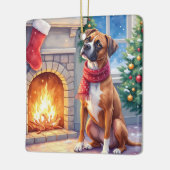 Festive Fireplace Boxer Christmas Art Keramikornament (Links)