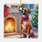 Festive Fireplace Boxer Christmas Art Keramikornament (Rückseite)