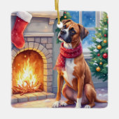 Festive Fireplace Boxer Christmas Art Keramikornament (Vorderseite)