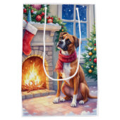 Festive Fireplace Boxer Christmas Art Mittlere Geschenktüte (Rückseite)