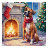Festive Fireplace Boxer Christmas Art Poster (Vorderseite)