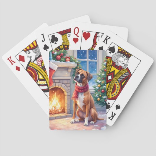 Festive Fireplace Boxer Christmas Art Spielkarten (Rückseite)