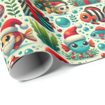 Festive Fish Christmas Wrapping Paper Geschenkpapier<br><div class="desc">Dive into holiday fun with this unique Christmas wrapping paper for fish enthusiasts! The seamless design features playful cartoon fish in festive poses, bubbles, fish-shaped ornaments, Santa hats, and aquatic plants styled as Christmas trees. The vibrant color palette of red, green, blue, white, and gold adds a whimsical aquatic touch...</div>