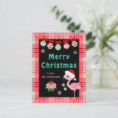 Festive Flamingo Merry Christmas Feiertagspostkarte (Stehend Vorderseite)
