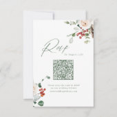 Festive Floral Holiday Winter Wedding QR code RSVP Karte (Vorderseite)