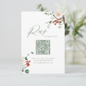 Festive Floral Holiday Winter Wedding QR code RSVP Karte (Stehend Vorderseite)