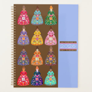 Festive Folk Art Damen Agenda Coffee Brown 2026 Planer