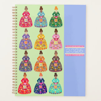 Festive Folk Art Ladies Agenda Mint Green 2026 Planer