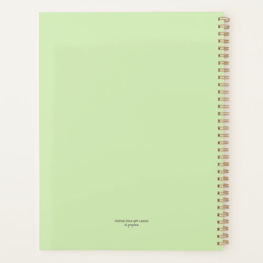 Festive Folk Art Ladies Agenda Mint Green 2026 Planer (Rückseite)