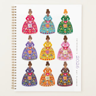 Festive Folk Art Ladies Simple Daily Agenda 2026 Planer