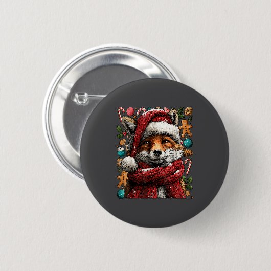 Festive Fox With Snow Santa Hat Winter Christmas A Button (Vorne & Hinten)