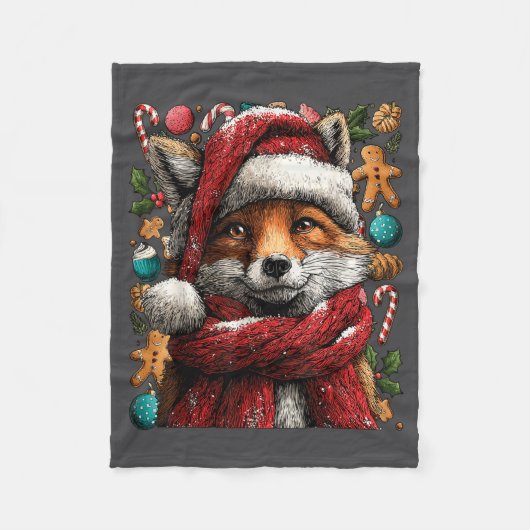 Festive Fox With Snow Santa Hat Winter Christmas A Fleecedecke (Vorderseite)