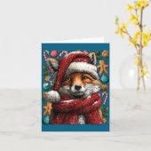 Festive Fox With Snow Santa Hat Winter Christmas A Karte (Gelbe Blume)
